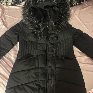 Noize Black Puffer Jacket with Faux Fur Trim